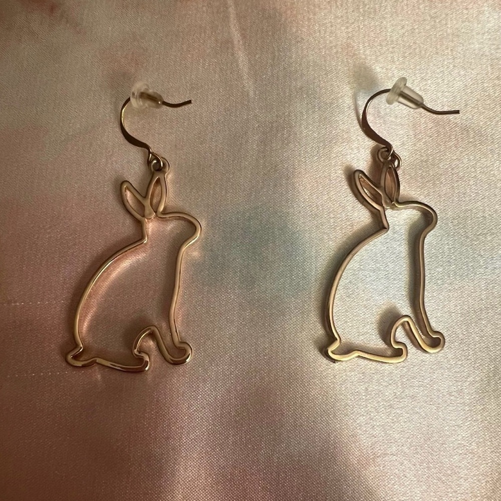 Women's Easter Holiday Fun Bunny Rabbit Outline Dangle Earrings, 2" - Picture 4 of 4